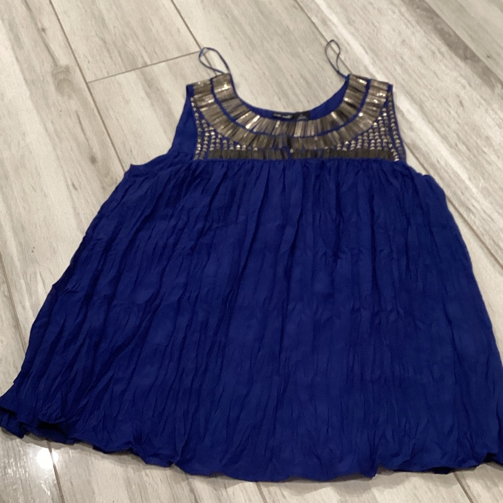 Willi Smith Royal Blue Sleeveless Beaded Yoke Top